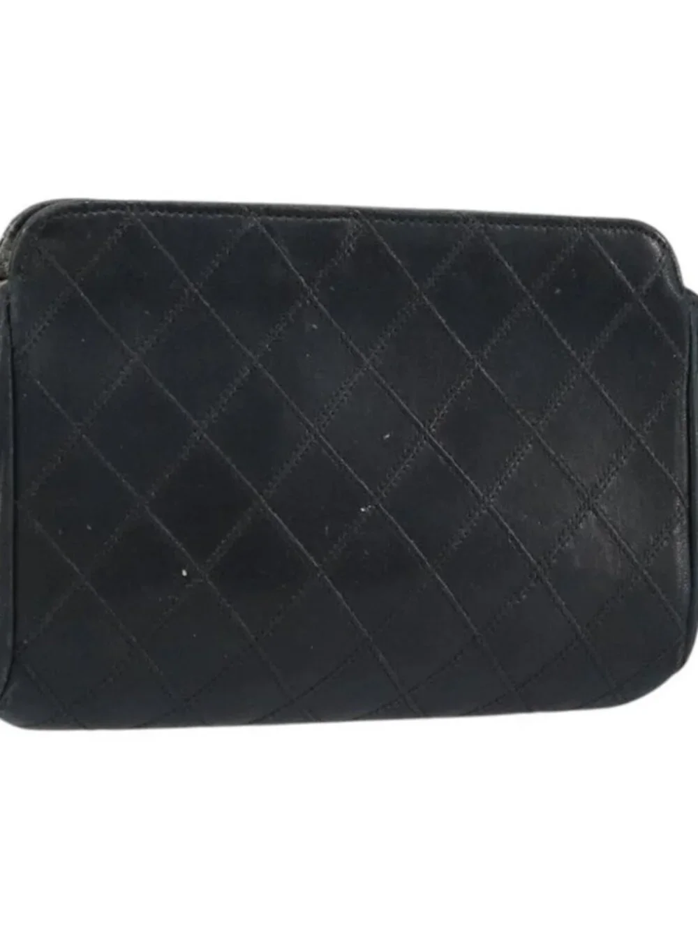 CHANEL Pouch Lamb Skin Black CC Auth 47074